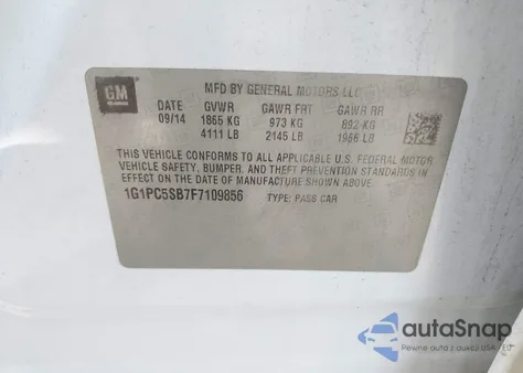 2015 Chevrolet Cruze 1Lt Auto z USA, uszkodzony, nr VIN 1G1PC5SB7F7109856